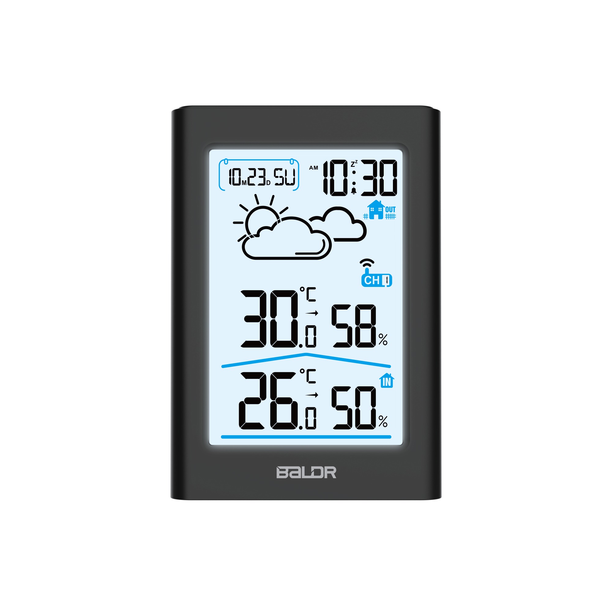 BALDR MULTIFUNCTIONAL WIRELESS WEATHER STATION WITH BACKLIGHT
